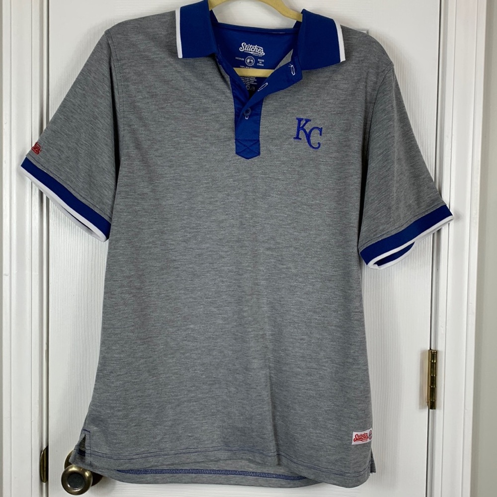 Stitches Kansas City Royals grey/blue short sleeved polo shirt size medium